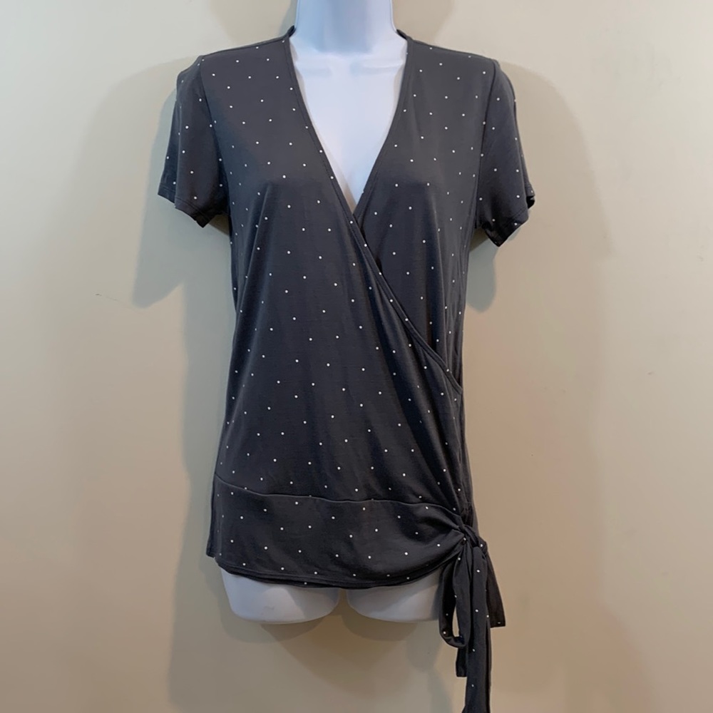 LOFT Short Sleeve Polka Dot Wrap Style Shirt  Sz XS